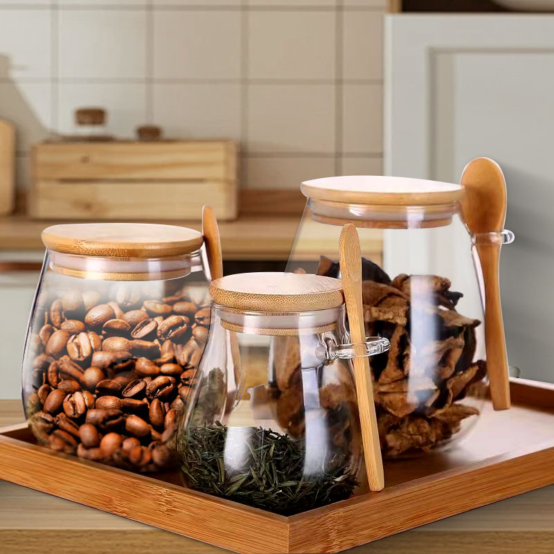 Coffee Tea Canister Set - ขวดโหลแก้วปิดผนึกพร้อมช้อนและฝาขวดเครื่องเทศใสขนาด34ออนซ์โถใส่น้ำตาลกล่องเก็บสินค้าอาหารขนาดเล็กกาต้มน้ำในครัว