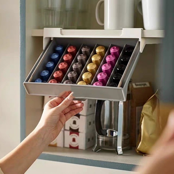 Coffee Tea Containers - ที่ใส่แคปซูลกาแฟ กล่องเก็บแคปซูลกาแฟ ชา ถุงชา ชั้นวางจัดระเบียบ ไม่ต้องเจาะ