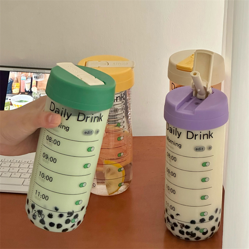 Coffee Tea Equipment - กระบอกน้ำแก้วพร้อมหลอดกรองเวลาน่ารัก700มล. ใส่กาแฟชาน้ำผลไม้เด็กผู้สาวแบบพกพาโรงเรียนของขวัญปราศจากสาร BPA