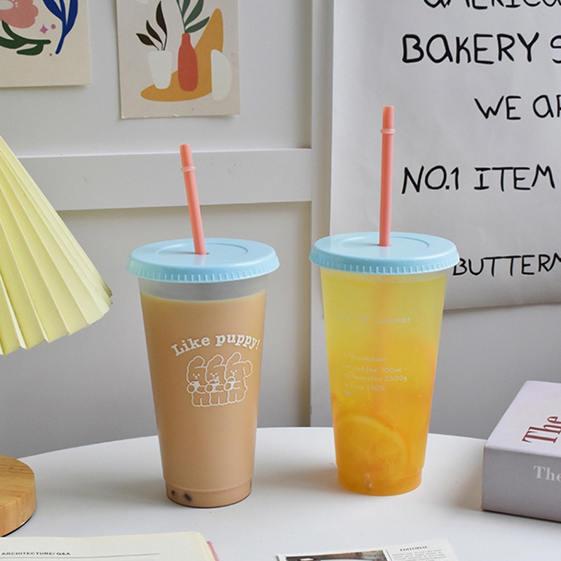 Coffee Tea Equipment - พลาสติกกระบอกน้ำน่ารักกาแฟชานม Kawaii Leng ถ้วยที่ใช้ซ้ำได้ถ้วยพร้อมฝาปิดแบบพกพา1ชิ้น700 ML