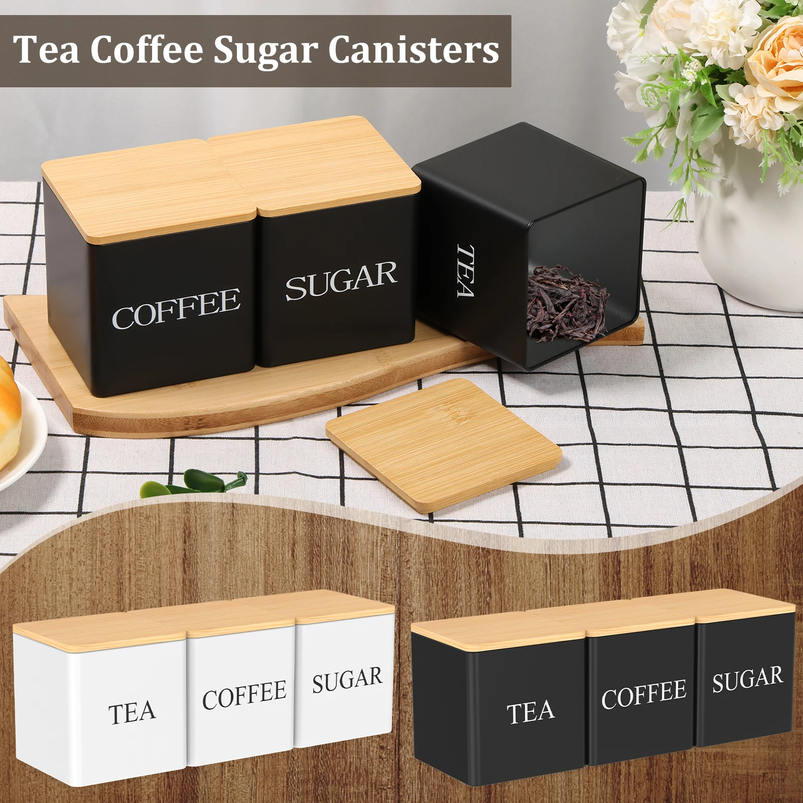 Coffee Tea Canister Set - ชุดกระป๋องชา น้ำตาล กาแฟ 3 ชิ้น ขนาด