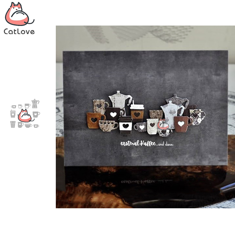Coffee Stencil Art - Catloveถ้วยกาแฟตัดโลหะตายScrapbookingแม่พิมพ์มีดStencil Dieตัดการ์ดทําDIY Craftลายนูนใหม่ตายสําหรับ 2020