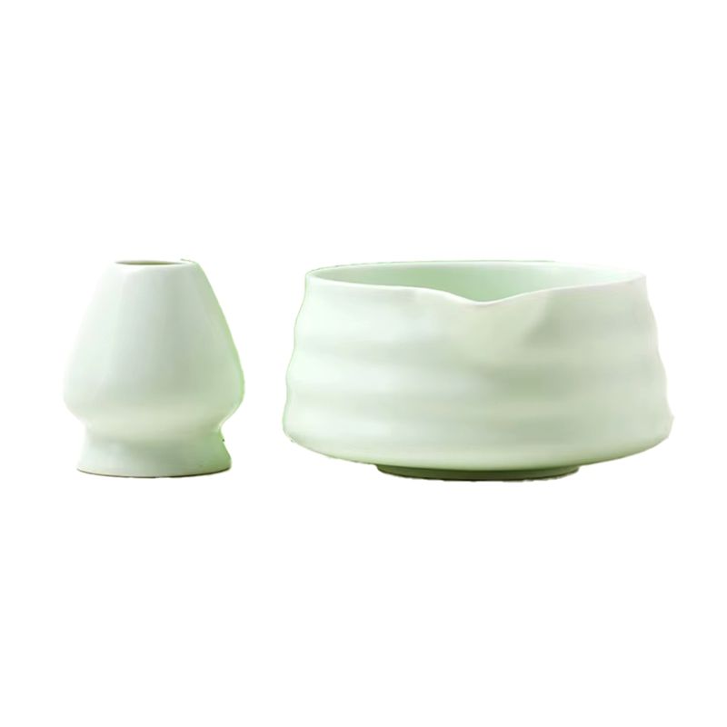 Matcha Whisk Set - A20F-ชุดชงชาเขียวมัทฉะญี่ปุ่น - ชาม 2 ชิ้นพร้อมพวยกาและที่วางไม้ตีชาไม้ไผ่ เหมาะสำหรับพิธีชงชา