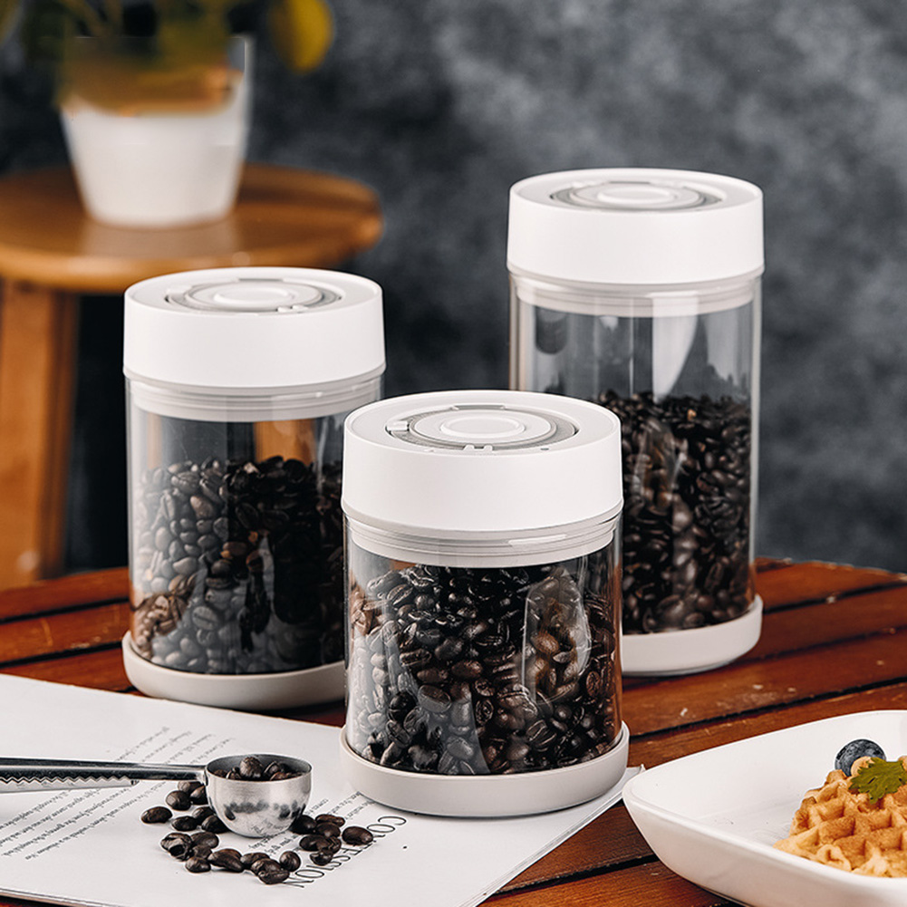 Coffee Tea Containers - โถแก้วเก็บเมล็ดกาแฟแบบกันความชื้นในครัว โถสูญญากาศอัตโนมัติอัจฉริยะ โถปิดผนึกอาหาร ผลไม้ ธัญพืช ชา
