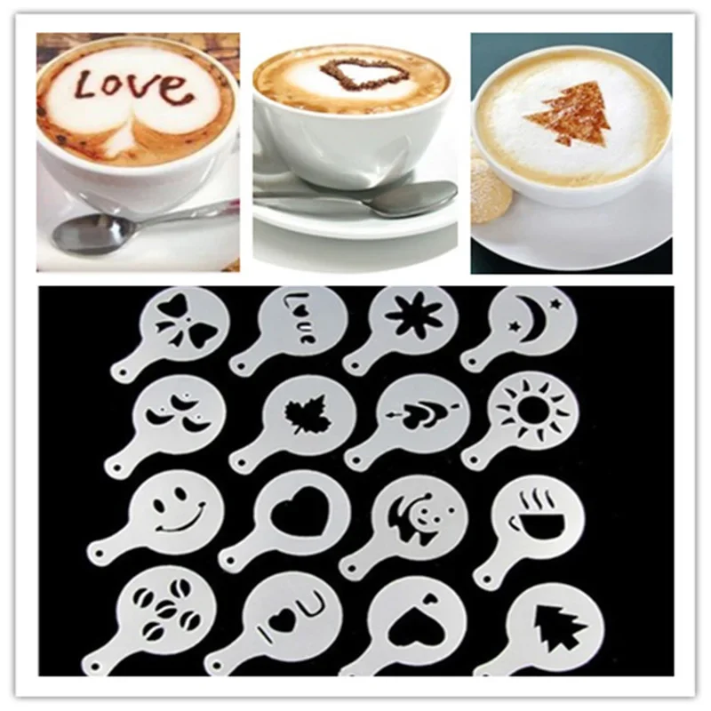 Coffee Stencil Art - 16 ชิ้น/เซ็ตแม่พิมพ์กาแฟ Latte Cappuccino Barista Art
