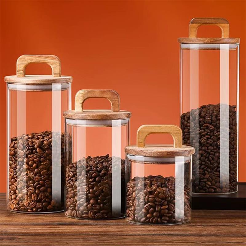 Coffee Tea Canister Set - ขวดแก้วใสพร้อมฝาปิดไม้ไผ่กระป๋องปิดผนึกภาชนะเก็บอาหารสําหรับชาหลวมกาแฟถั่วน้ําตาลเกลือ Gadgets ครัว