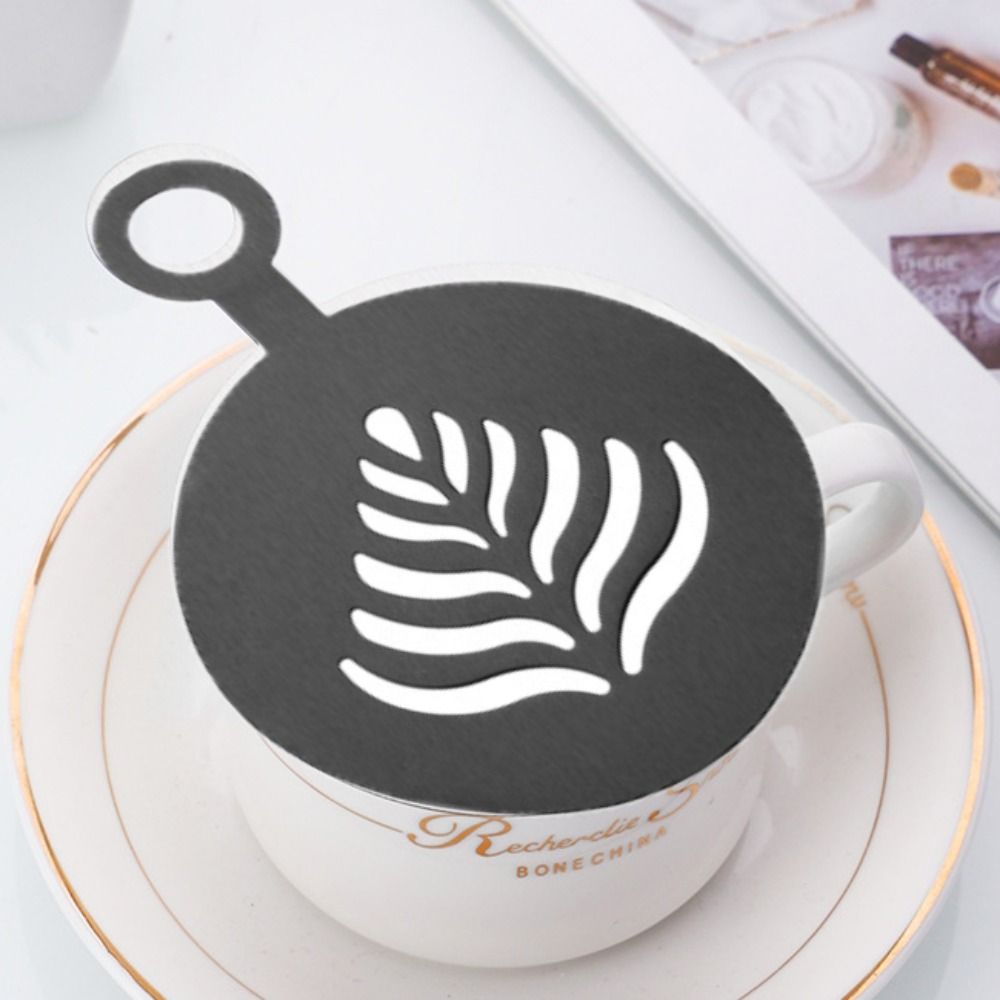 Coffee Stencil Art - แม่พิมพ์ลายกาแฟลาเต้สแตนเลส 4 ชิ้น ใช้ซ้ำได้ พร้อมด้ามจับ สีทอง/ดำ