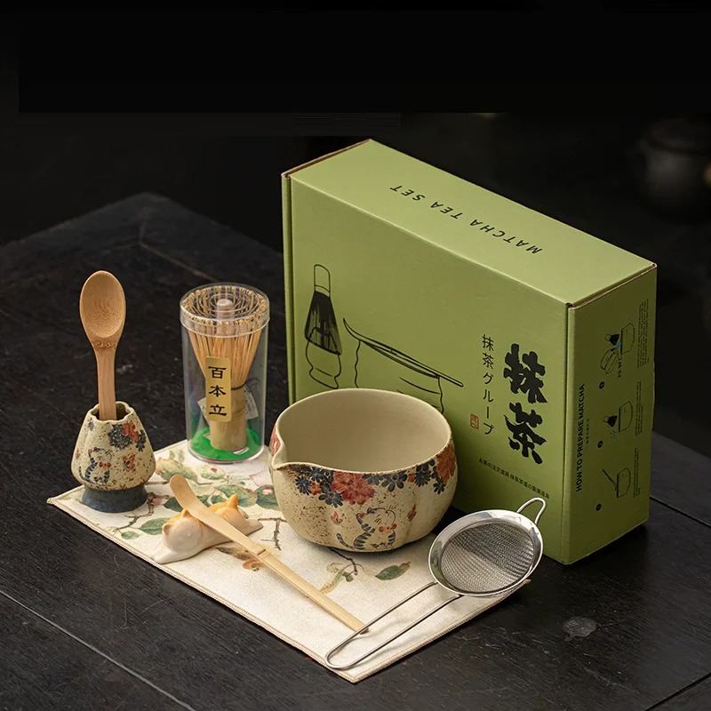 Matcha Whisk Set - ชุดทำมัทฉะญี่ปุ่น 8 ชิ้น พร้อมแปรงไม้ไผ่ ถ้วยมัทฉะสุดหรู กล่องใส่พร้อมที่ตีชา