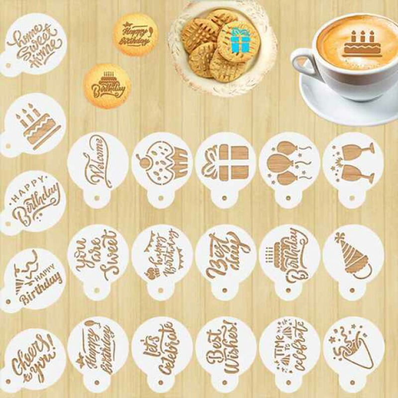 Coffee Stencil Art - ชุดแม่พิมพ์ลายลาเต้อาร์ตสำหรับมืออาชีพ สำหรับตกแต่งกาแฟ คาปูชิโน เค้ก คุกกี้ ใช้พ่นสี