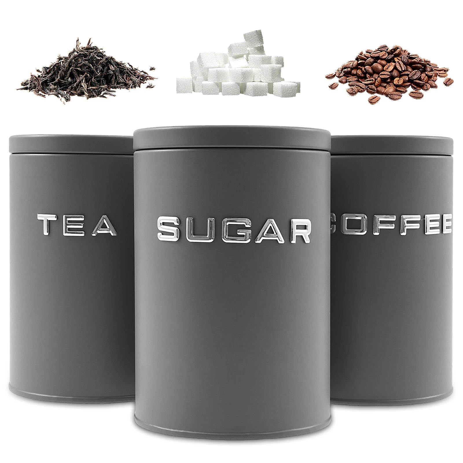 Coffee Tea Canister Set - กระป๋องเก็บชา กาแฟ น้ำตาล 3 ชิ้น ทำจากโลหะทรงกลม