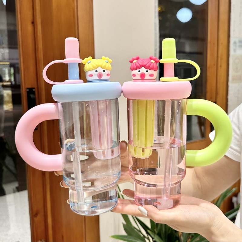 Coffee Tea Equipment - แบบพกพาขวดน้ําฟางน่ารักถ้วยฟางน้ําแข็ง Tumbler สําหรับหญิงสาวขนาดใหญ่ความจุถ้วยพลาสติก Ins สไตล์นมชาแก้วกาแฟ