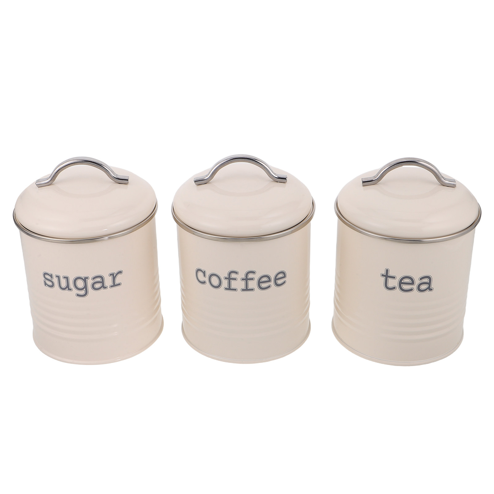 Coffee Tea Containers - ชุดภาชนะบรรจุเมล็ดกาแฟแบบปิดผนึก 3 ชิ้น กระป๋องเก็บชาและน้ำตาลแบบสุญญากาศ สีขาว ทำจากเหล็ก