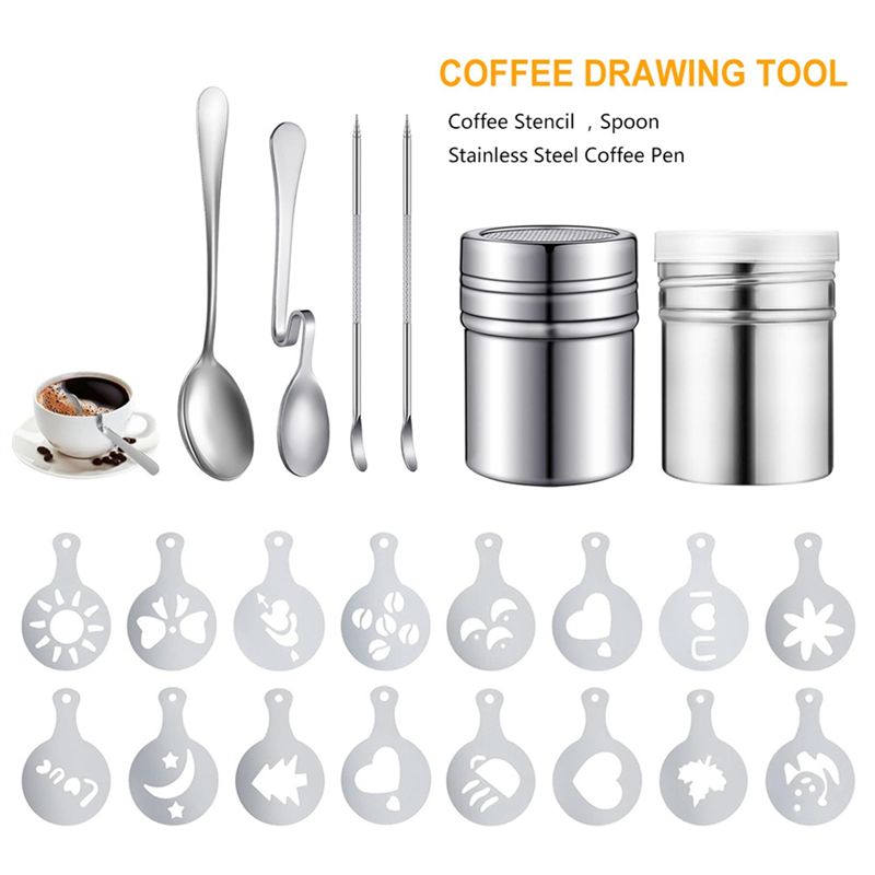ชุดอุปกรณ์ตกแต่งกาแฟแบบใช้ซ้ำไ - Coffee Stencil Art บทวิจารณ์และราคา
