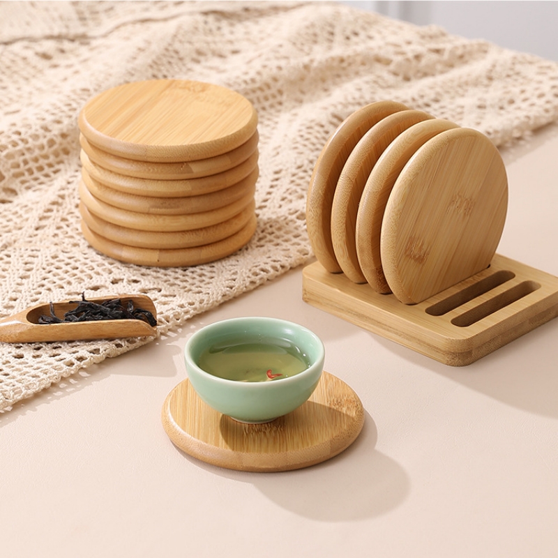 แผ่นรองแก้วไม้ไผ่ทรงกลมกันลวกแ - Coffee Tea Place บทวิจารณ์และราคา