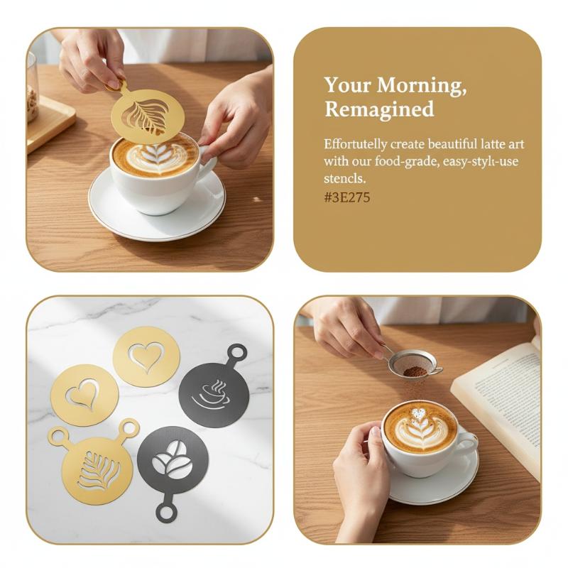 ชุดลายฉลุกาแฟสแตนเลส 4 ชิ้น -  - Coffee Stencil Art บทวิจารณ์และราคา