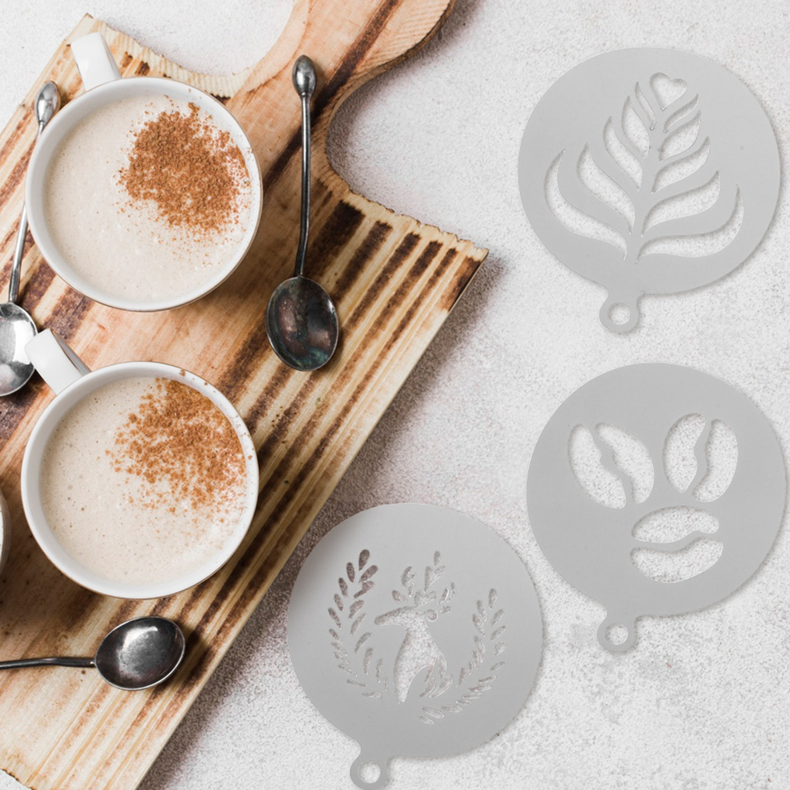 4 ชิ้น แม่แบบลายกาแฟสแตนเลสคุณ - Coffee Stencil Art บทวิจารณ์และราคา