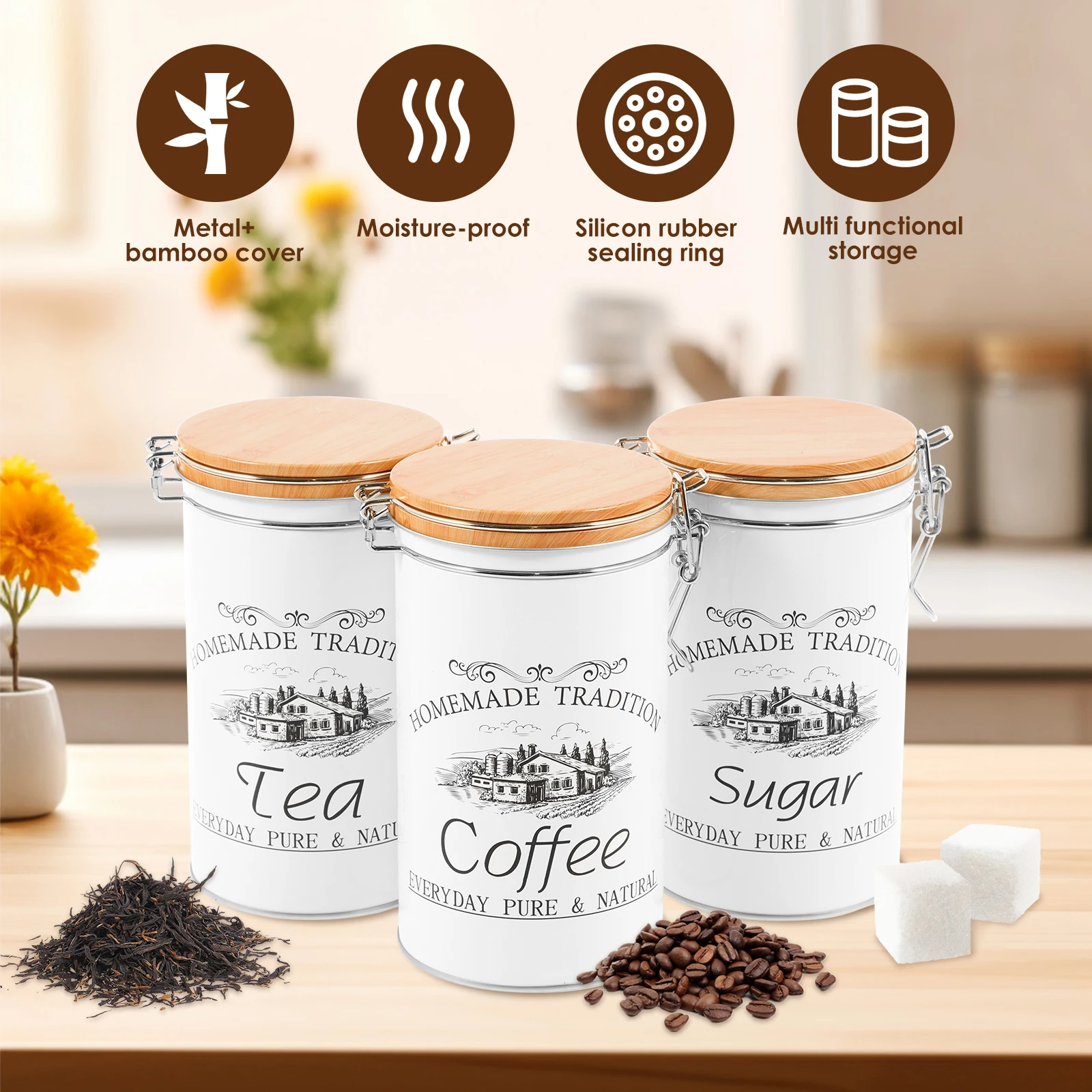ชุดกระป๋องเก็บชา กาแฟ น้ำตาล 3 - Coffee Tea Canister Set บทวิจารณ์และราคา