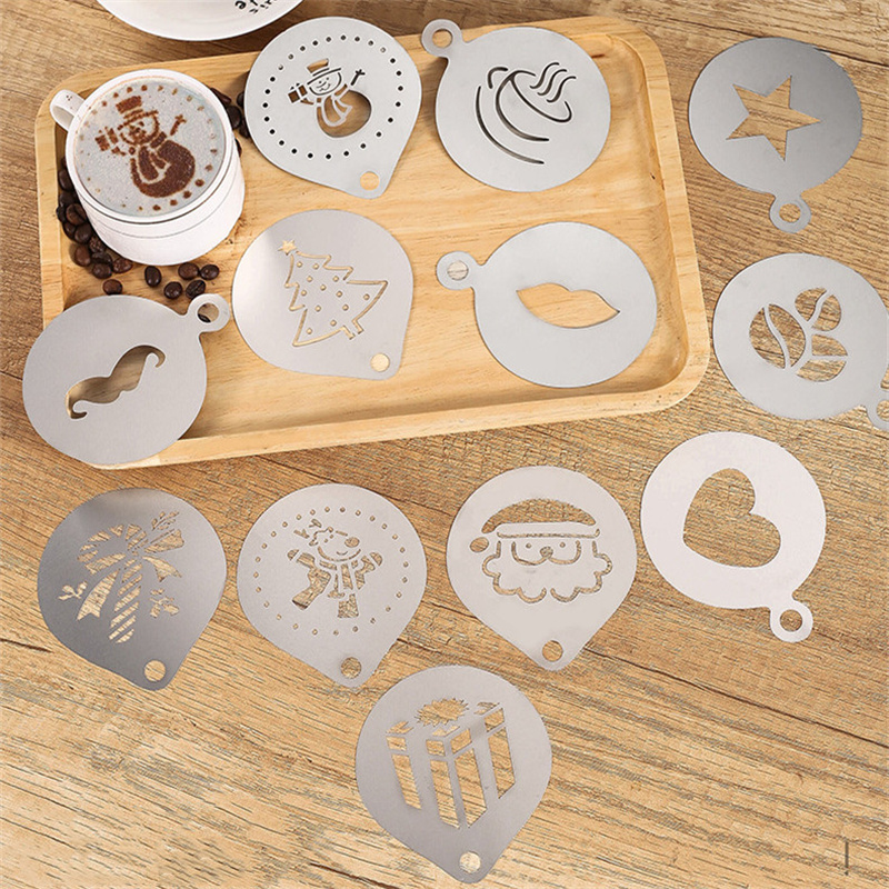 12pcs สแตนเลสสตีล Cafe โฟมแม่แ - Coffee Stencil Art บทวิจารณ์และราคา