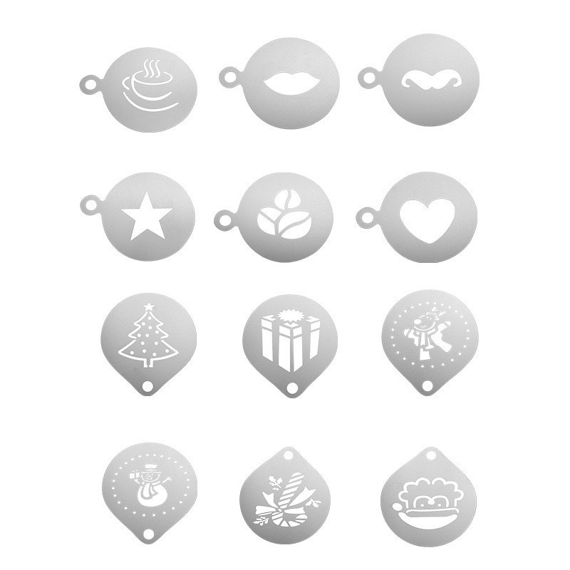 12pcs สแตนเลสสตีล Cafe โฟมแม่แ - Coffee Stencil Art บทวิจารณ์และราคา