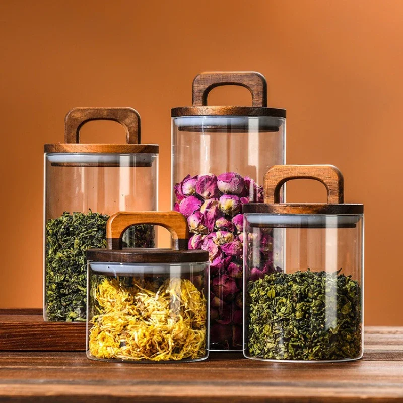 ขวดแก้วใสพร้อมฝาปิดไม้ไผ่กระป๋ - Coffee Tea Canister Set บทวิจารณ์และราคา