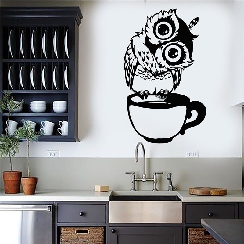 สติกเกอร์ติดผนังลายการ์ตูนนกฮู - Wallpaper Coffee And Tea บทวิจารณ์และราคา