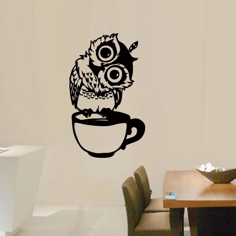 สติกเกอร์ติดผนังลายการ์ตูนนกฮู - Wallpaper Coffee And Tea บทวิจารณ์และราคา