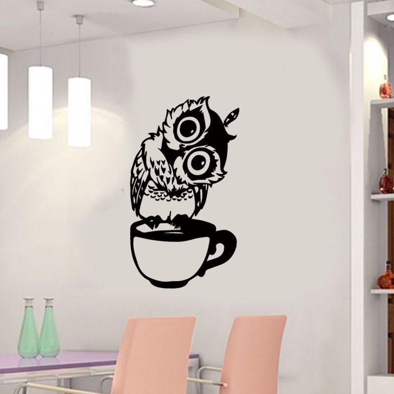 สติกเกอร์ติดผนังลายการ์ตูนนกฮู - Wallpaper Coffee And Tea บทวิจารณ์และราคา