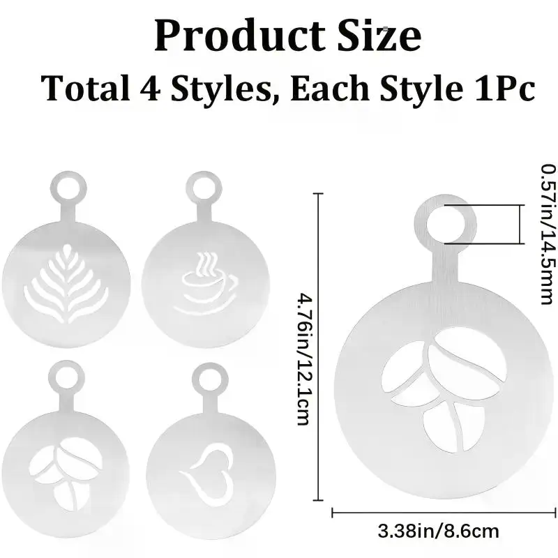 4 ชิ้น/เซ็ตสแตนเลสสตีลลายฉลุกา - Coffee Stencil Art บทวิจารณ์และราคา