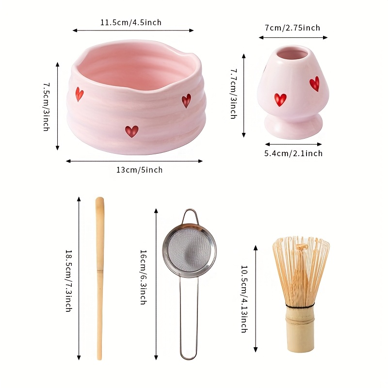 5 ชิ้นหัวใจสีชมพูรูปลอกเซรามิค - Matcha Whisk Set บทวิจารณ์และราคา