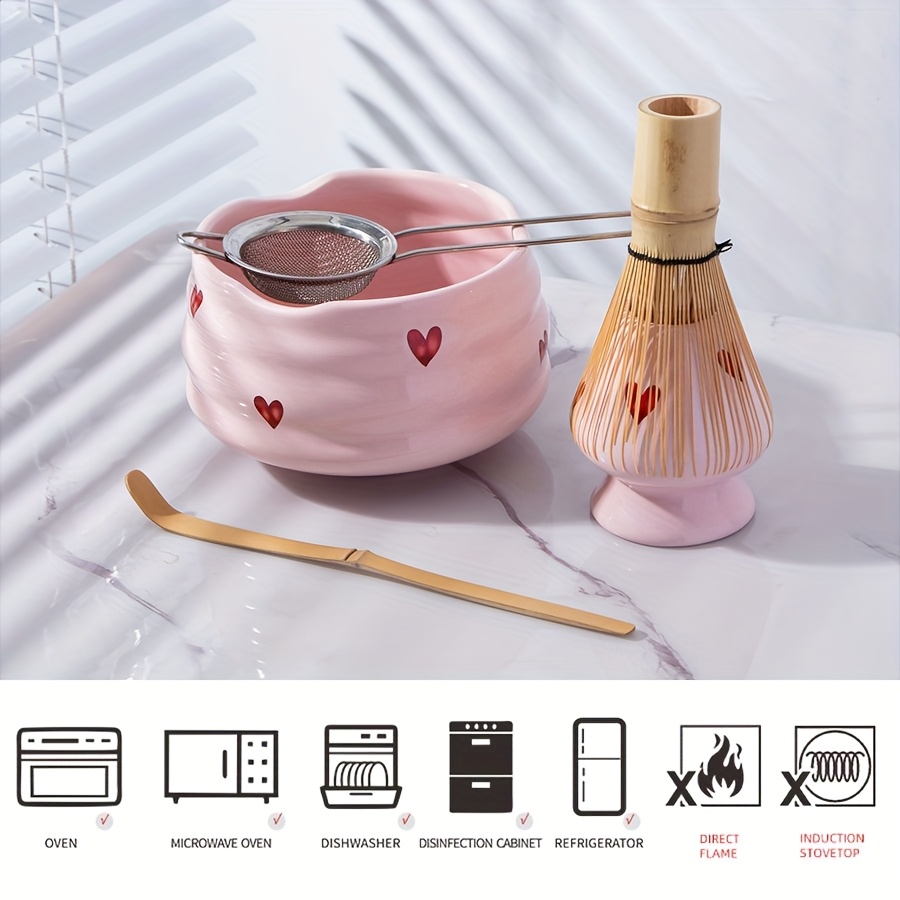 5 ชิ้นหัวใจสีชมพูรูปลอกเซรามิค - Matcha Whisk Set บทวิจารณ์และราคา